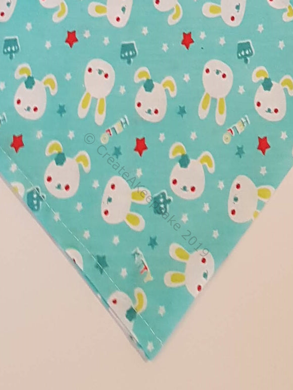 Blue Pet Bandana With Bunny Wearing A Bow Pattern - Personalised