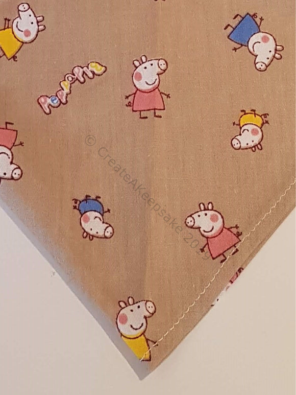 Brown Pet Bandana With Peppa Pig-Like Pattern - Personalised