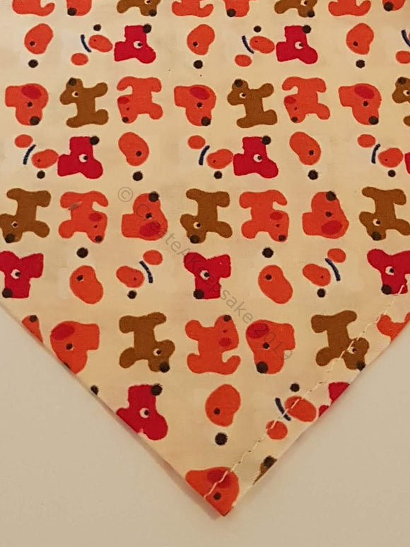 Cream Pet Bandana With Red Dogs Pattern - Personalised