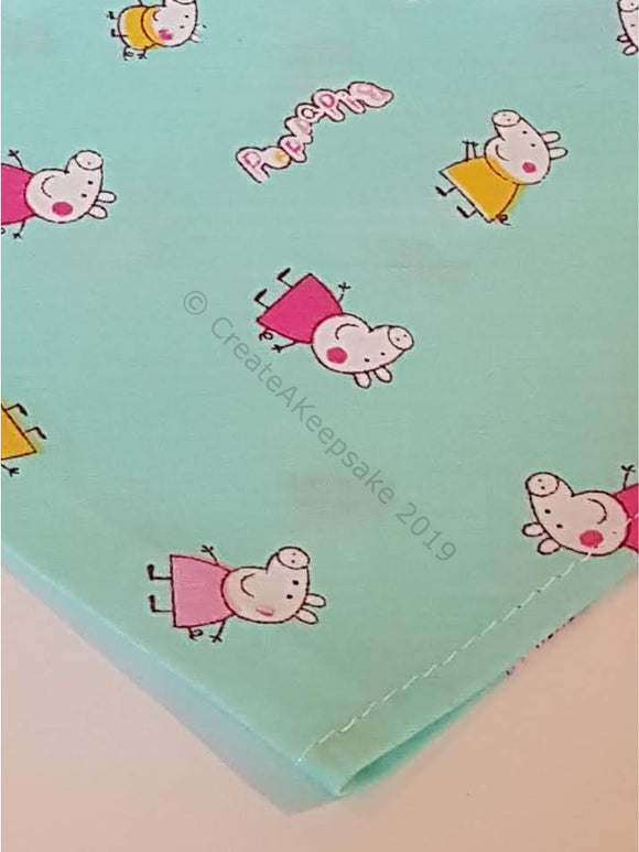 Blue/Green Pet Bandana With Peppa Pig-Like Pattern - Personalised