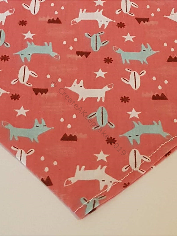 Pink Pet Bandana With White And Blue Fox Pattern - Personalised