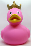 Pink XXL 25cm Rubber Duck with Crown and Embroidered Bandana - Vinyl Personalised