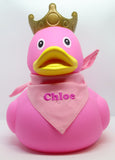 Pink XXL 25cm Rubber Duck with Crown and Embroidered Bandana - Vinyl Personalised