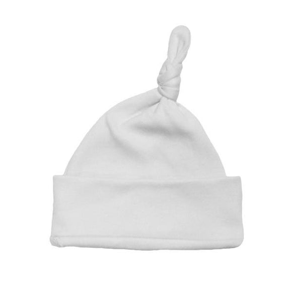 White 100% Organic Cotton Knotted Hat 0-3M - Personalised