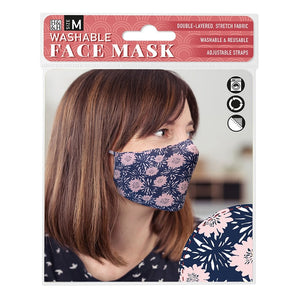 "face-mask-pink-flowers-blue-base"